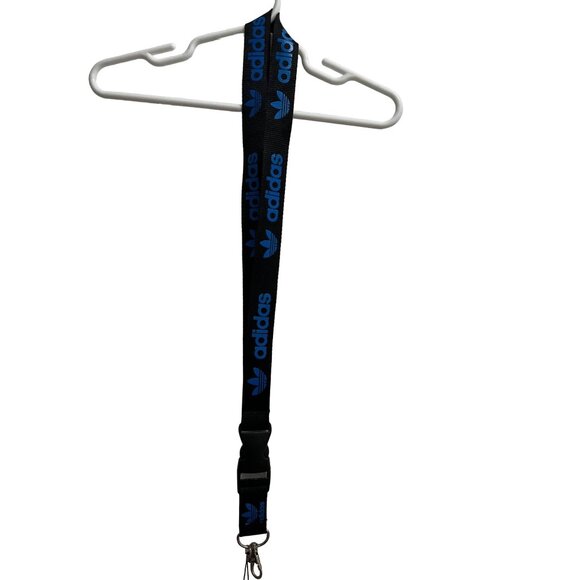 Adidas Lanyards Black Blue Detachable Keychain Clip ID Holder Strap - Picture 1 of 2